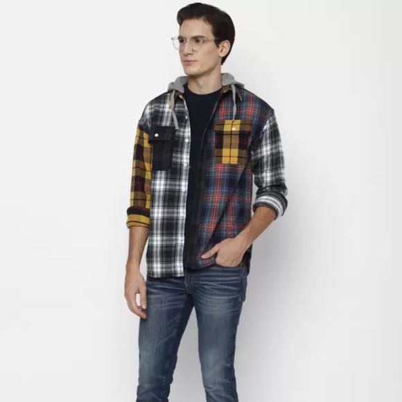 American Eagle Multi-Color Plaid Casual Shirt With Removable Hood Men's Size L - Picture 9 of 9